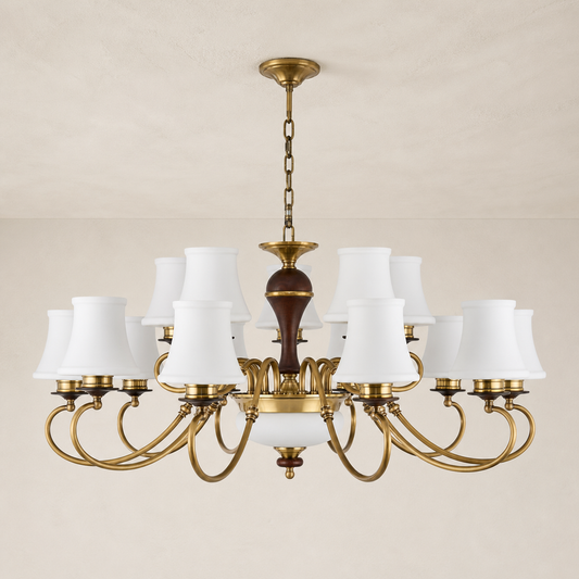 
Glenhaven Opal Bowl, Antique Brass and Dark Ash Wood Chandelier