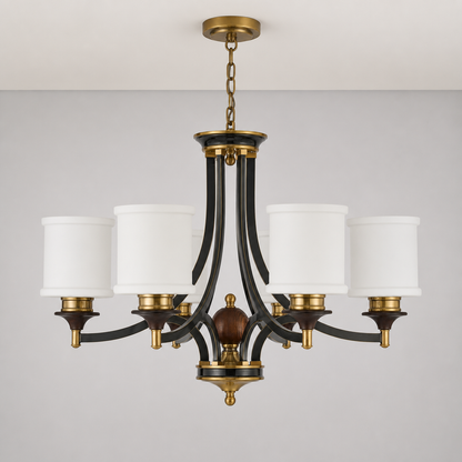 Montclair Opal Glass, Blackened Brass and Dark Ash Wood Chandelier