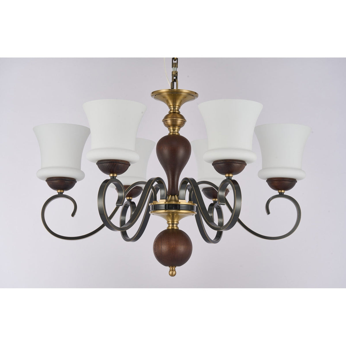 Supplier real photograph of the Harrington five-light chandelier complete unlit front view