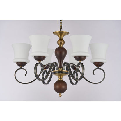 Supplier real photograph of the Harrington five-light chandelier complete unlit front view