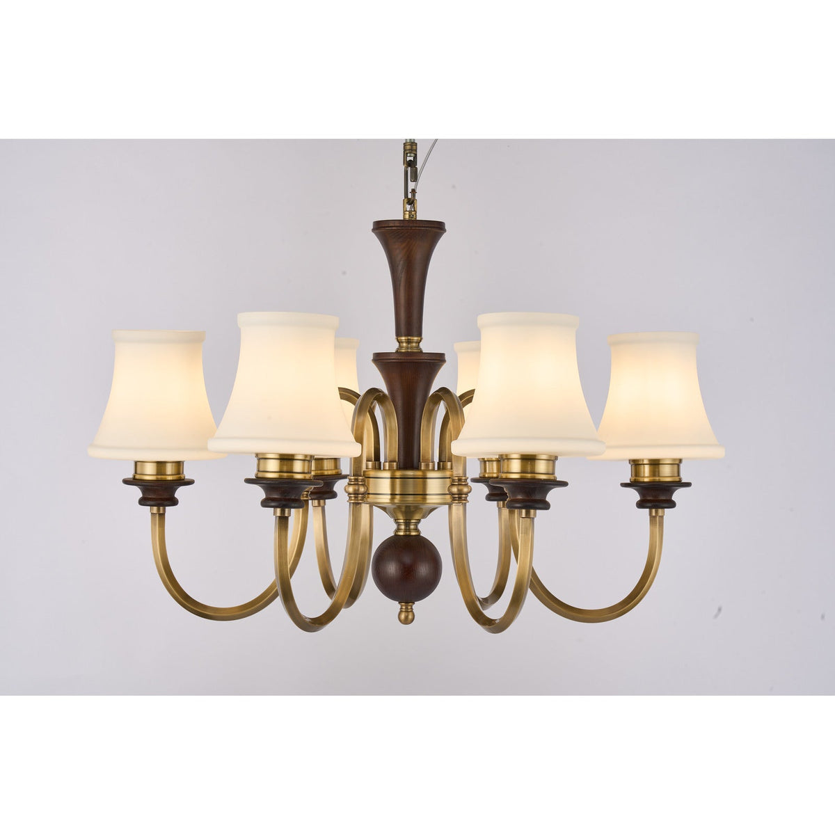 
Supplier real photograph of the Kingswell six-light chandelier complete lit front view