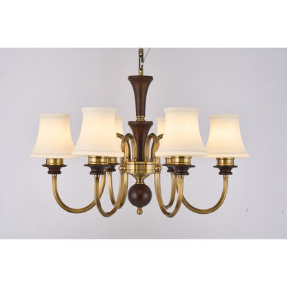 Supplier real photograph of the Kingswell six-light chandelier complete lit front view