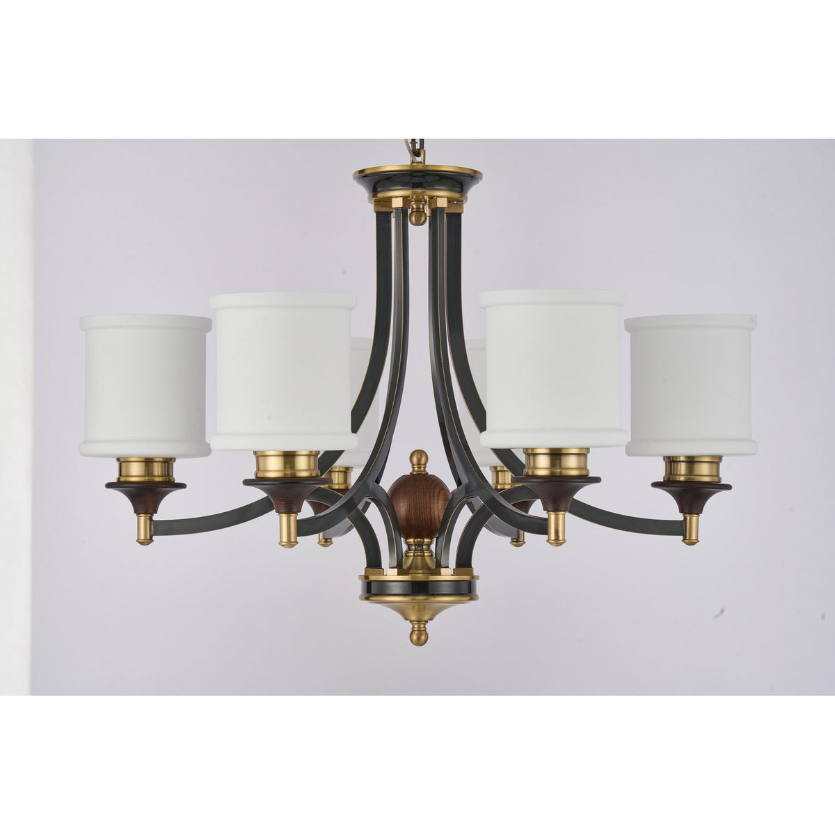 
Supplier real photograph of the Montclair six-light chandelier complete unlit front view