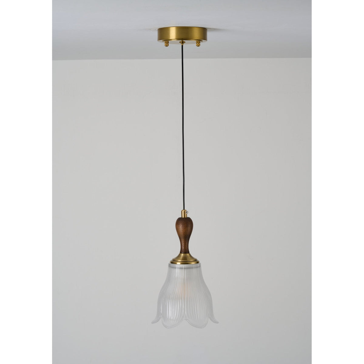 
Bellarune Ribbed Bell Glass and Walnut Pendant Light