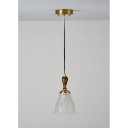 Bellarune Ribbed Bell Glass and Walnut Pendant Light
