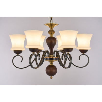 Supplier real photograph of the Harrington six-light chandelier complete lit front view