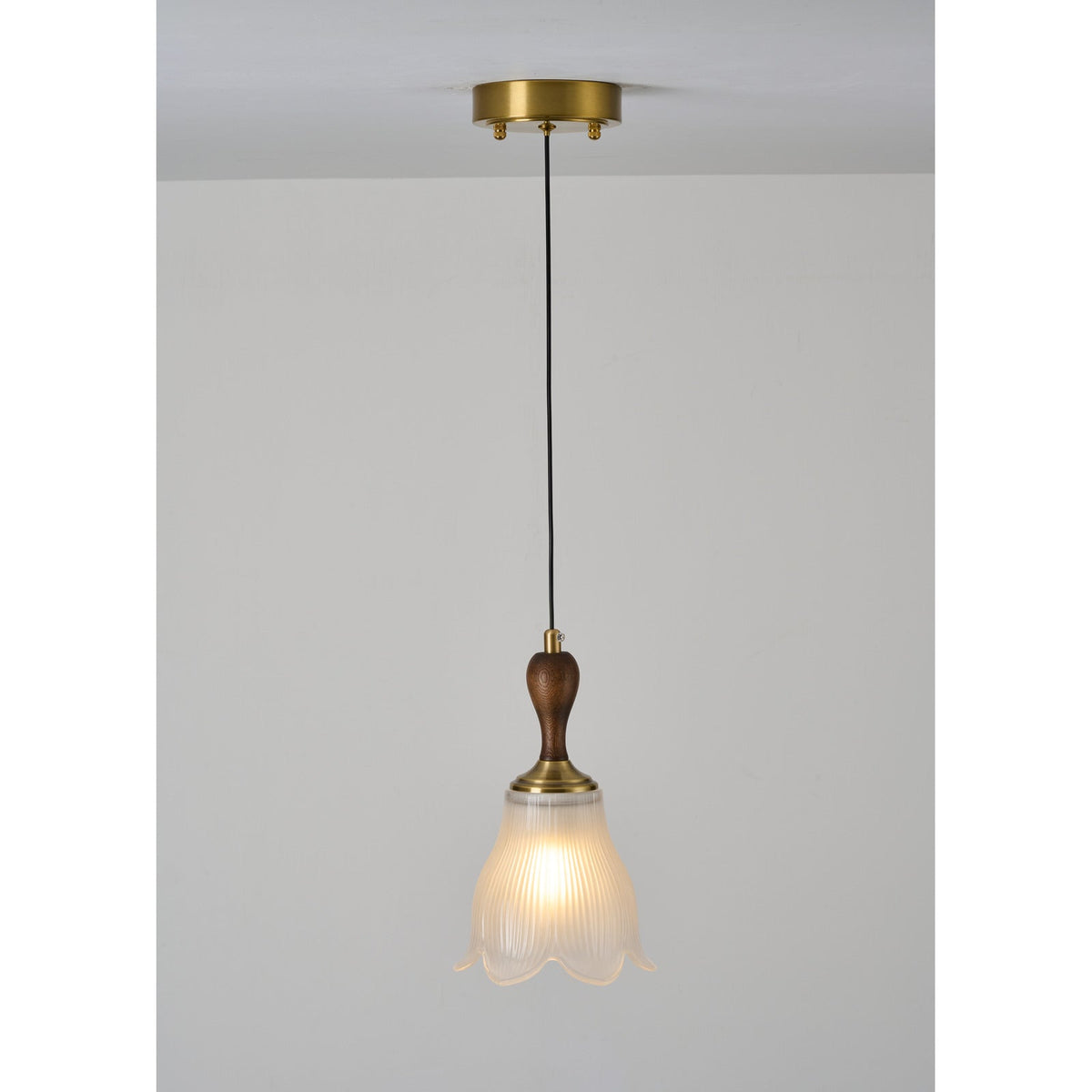 
Bellarune Ribbed Bell Glass and Walnut Pendant Light