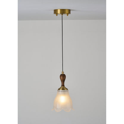 Bellarune Ribbed Bell Glass and Walnut Pendant Light