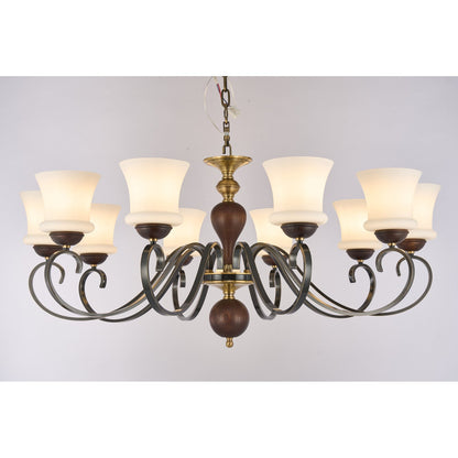 Supplier real photograph of the Harrington eight-light chandelier complete lit front view