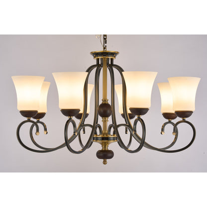 Supplier real photograph of the Haverford eight-light chandelier complete front view
