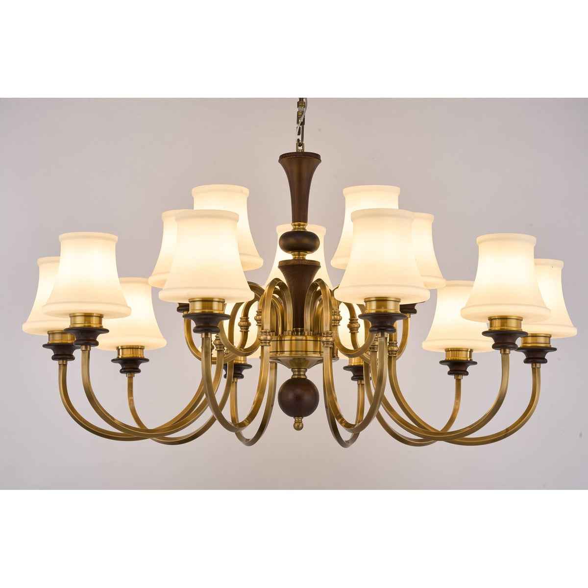 
Supplier real photograph of the Kingswell ten-light chandelier complete lit front view