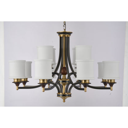 Supplier real photograph of the Montclair twelve-light two-tier chandelier complete unlit front view