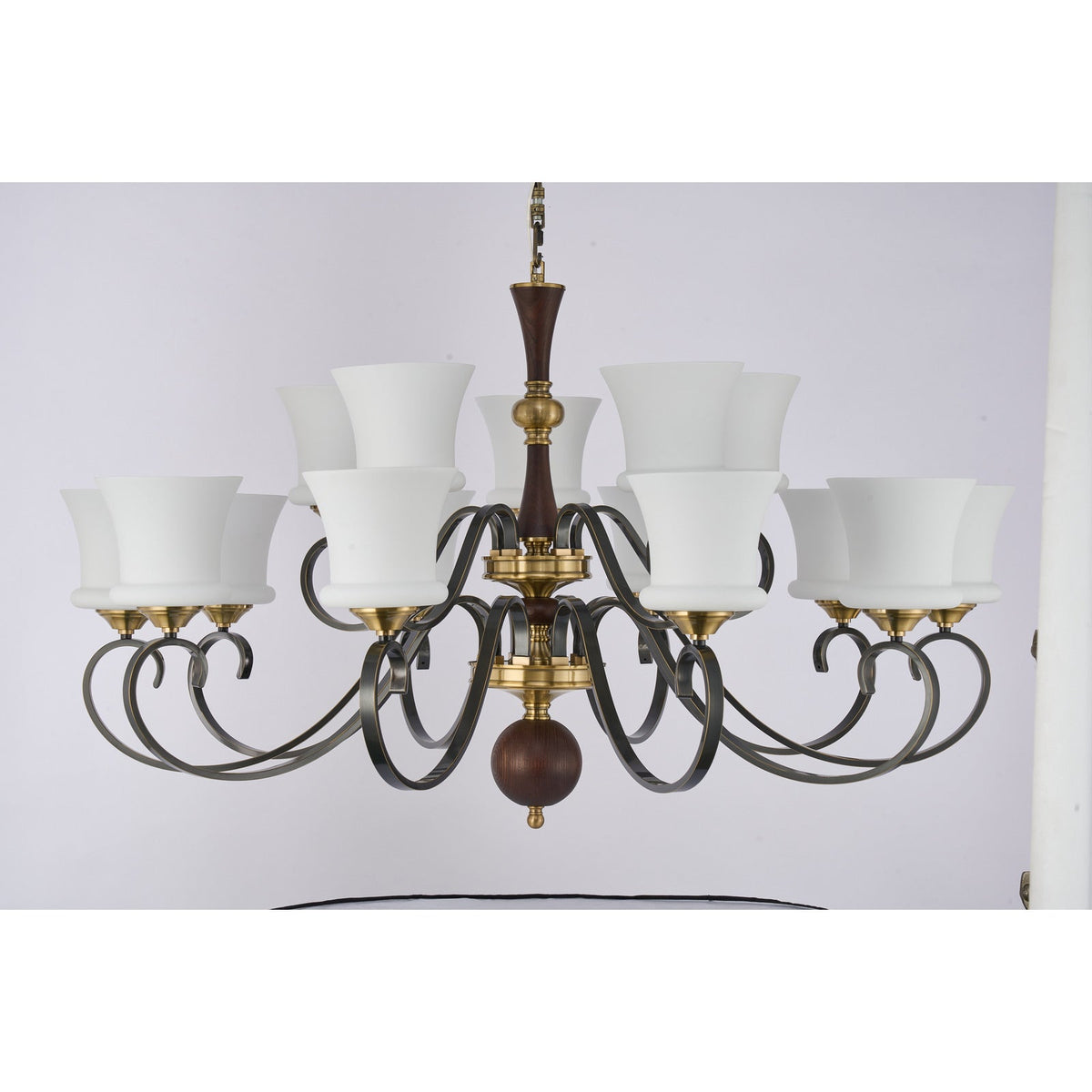 
Supplier real photograph of the Rosethorne fifteen-light two-tier chandelier complete unlit front view