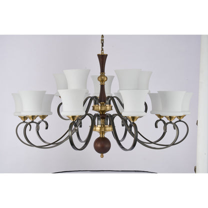 Supplier real photograph of the Rosethorne fifteen-light two-tier chandelier complete unlit front view