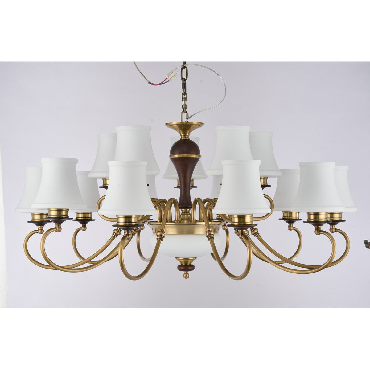 
Supplier real photograph of the Glenhaven ten-light chandelier complete unlit front view