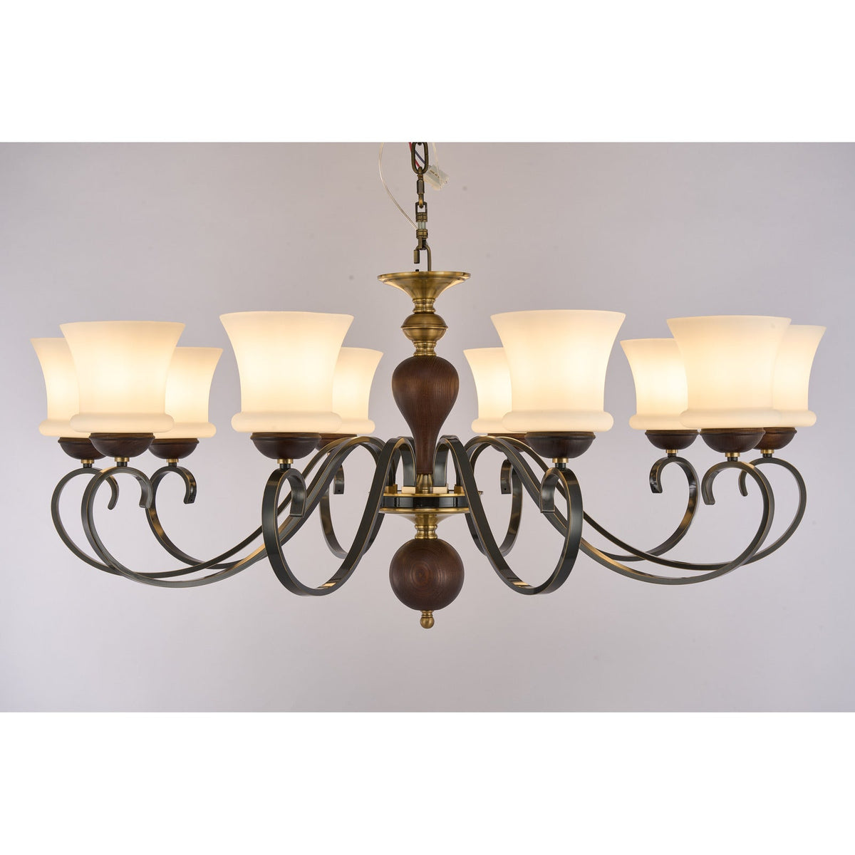 
Supplier real photograph of the Harrington ten-light chandelier complete lit front view