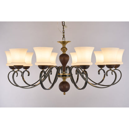 Supplier real photograph of the Harrington ten-light chandelier complete lit front view