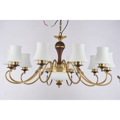 Supplier real photograph of the Glenhaven twelve-light two-tier chandelier complete unlit front view
