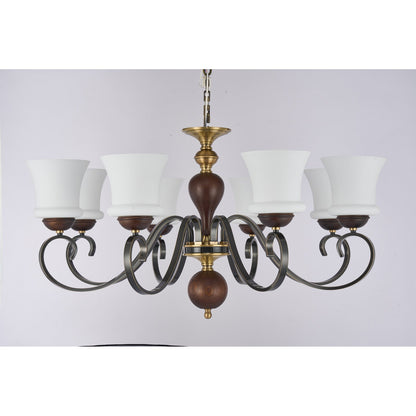 Supplier real photograph of the Harrington twelve-light two-tier chandelier complete unlit front view