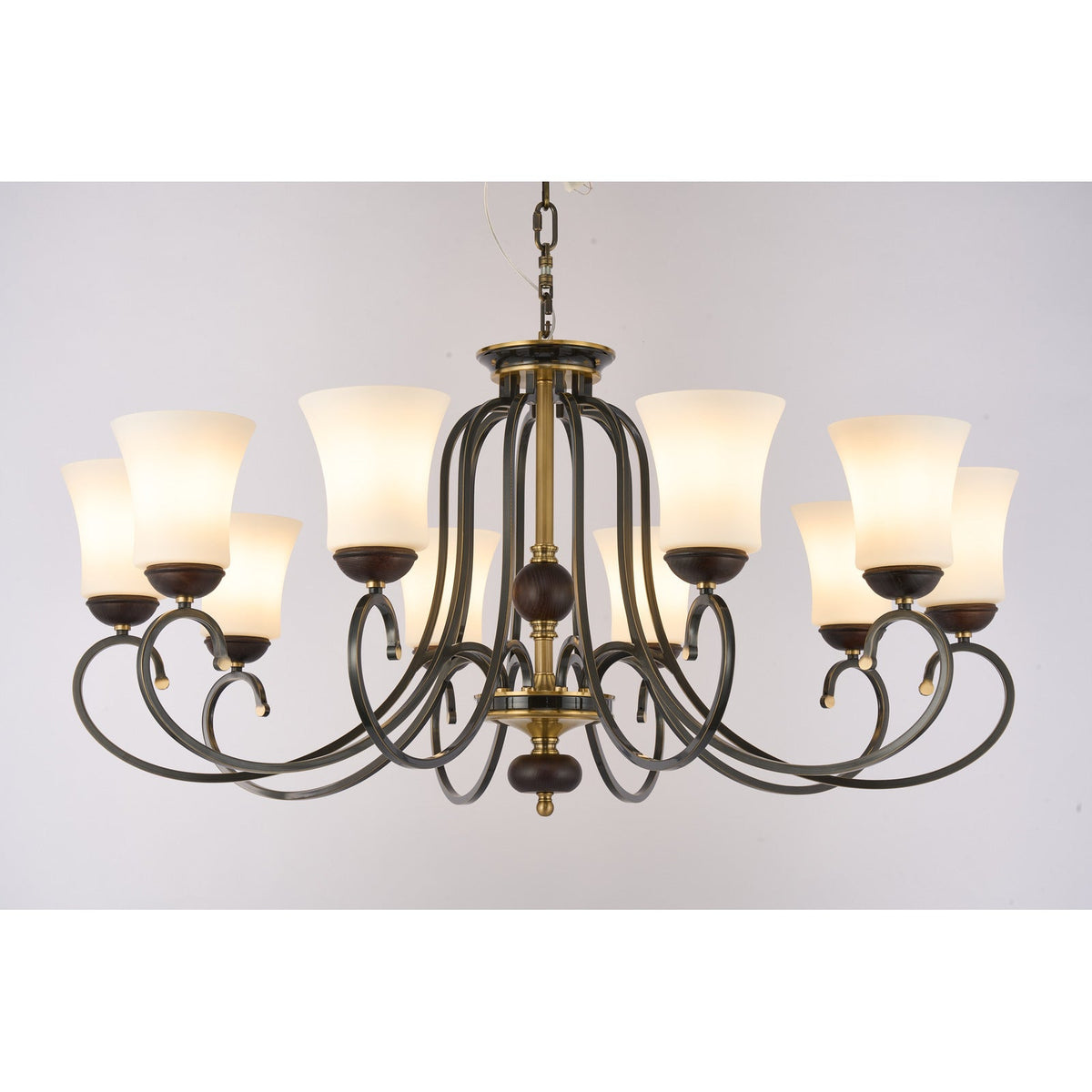 
Supplier real photograph of the Haverford twelve-light two-tier chandelier complete front view