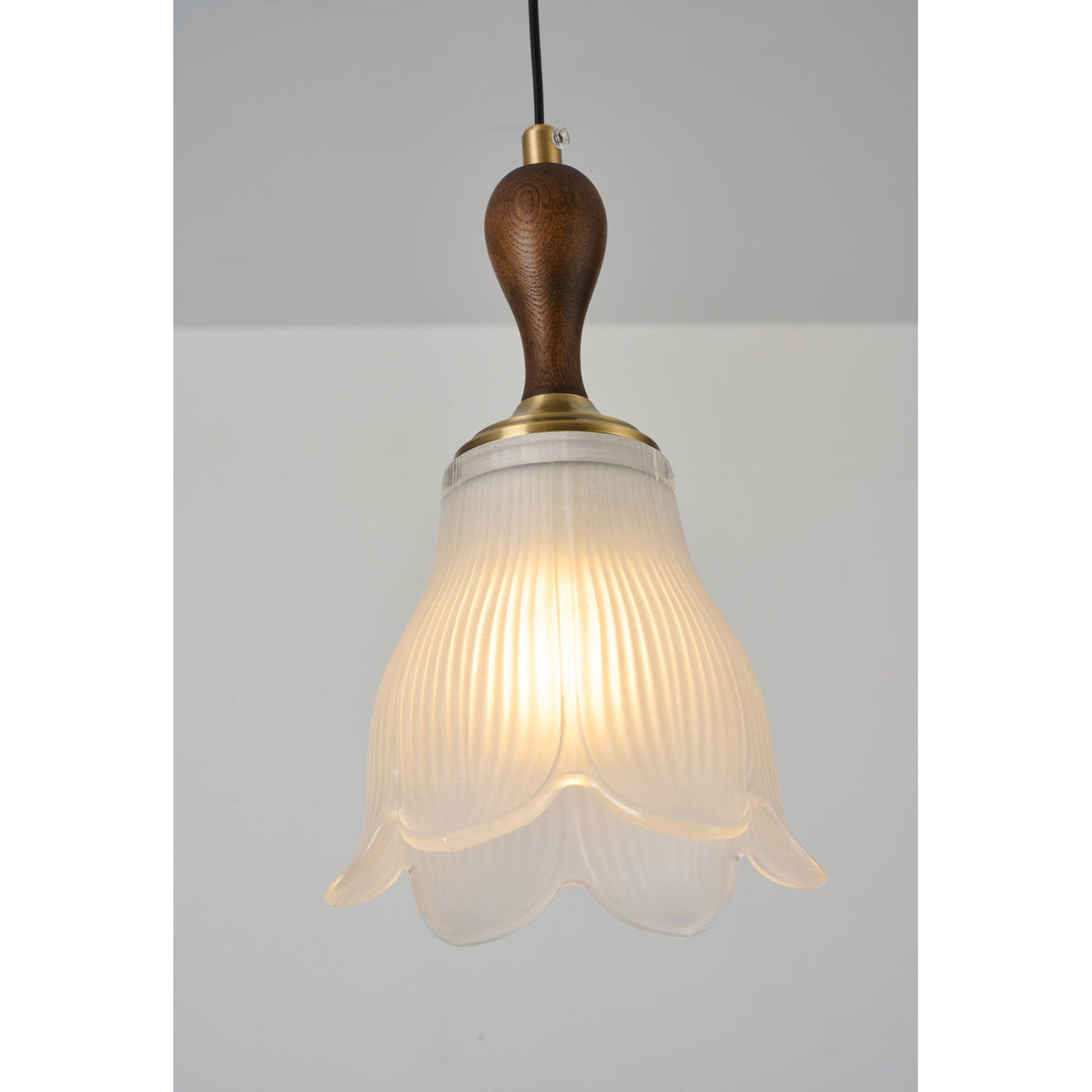 
Bellarune Ribbed Bell Glass and Walnut Pendant Light