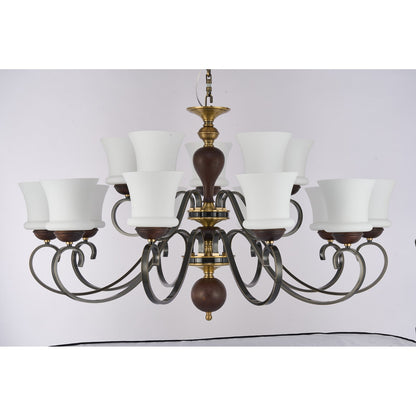 Supplier real photograph of the Harrington fifteen-light two-tier chandelier complete unlit front view