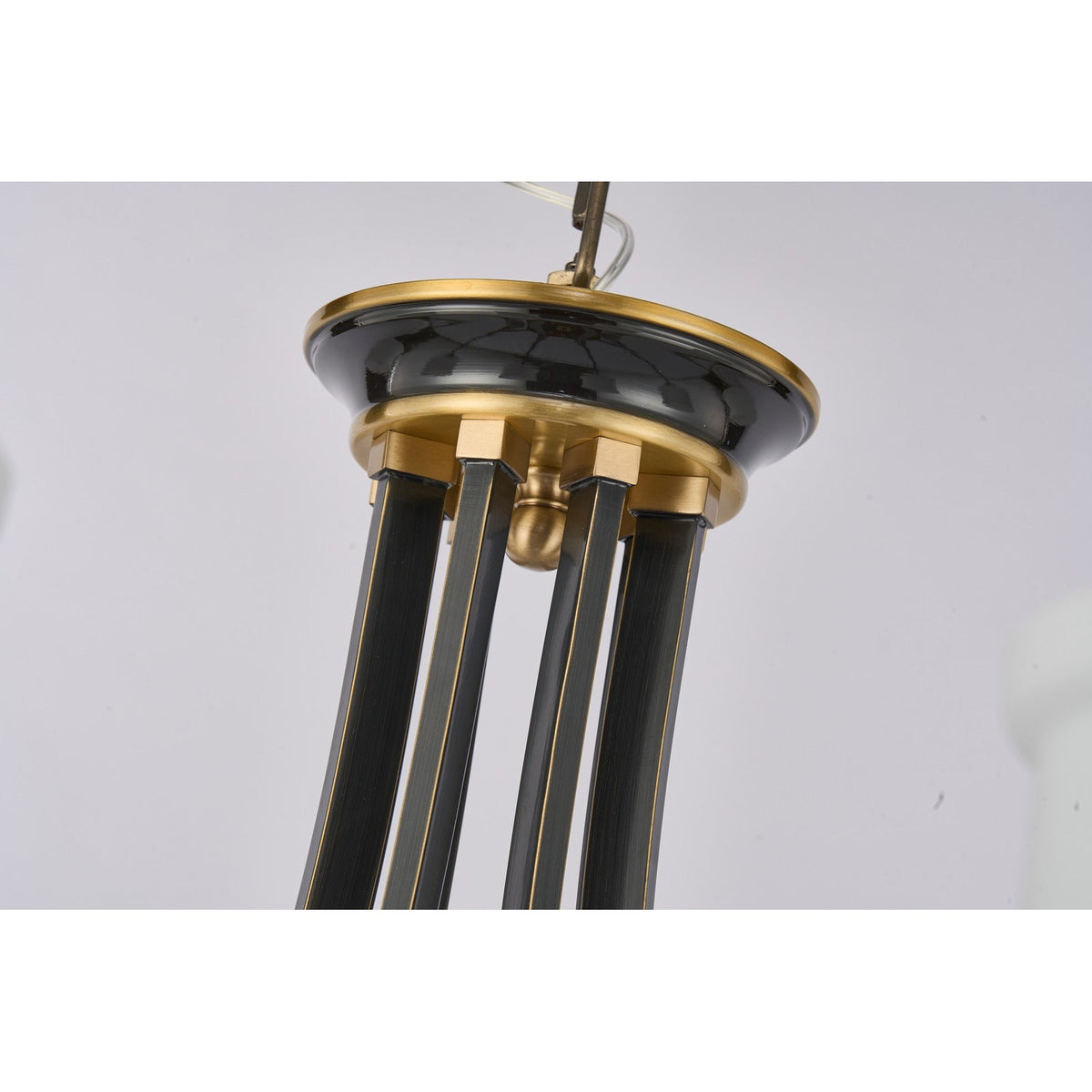 
Montclair Opal Glass, Blackened Brass and Dark Ash Wood Chandelier