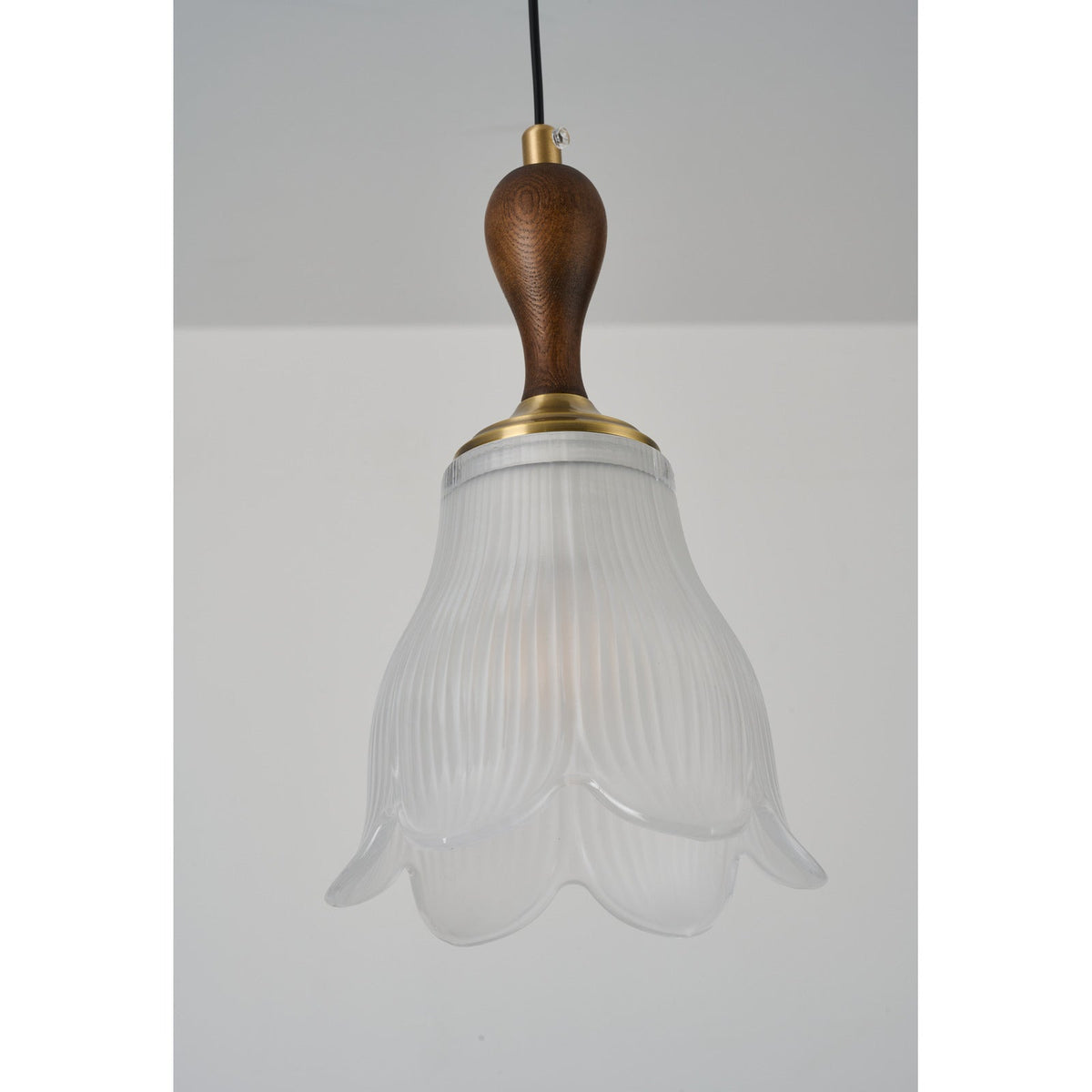 
Bellarune Ribbed Bell Glass and Walnut Pendant Light
