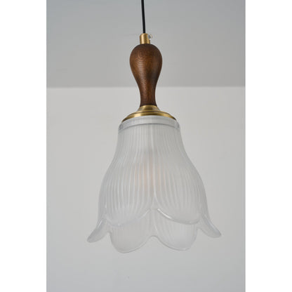 Bellarune Ribbed Bell Glass and Walnut Pendant Light