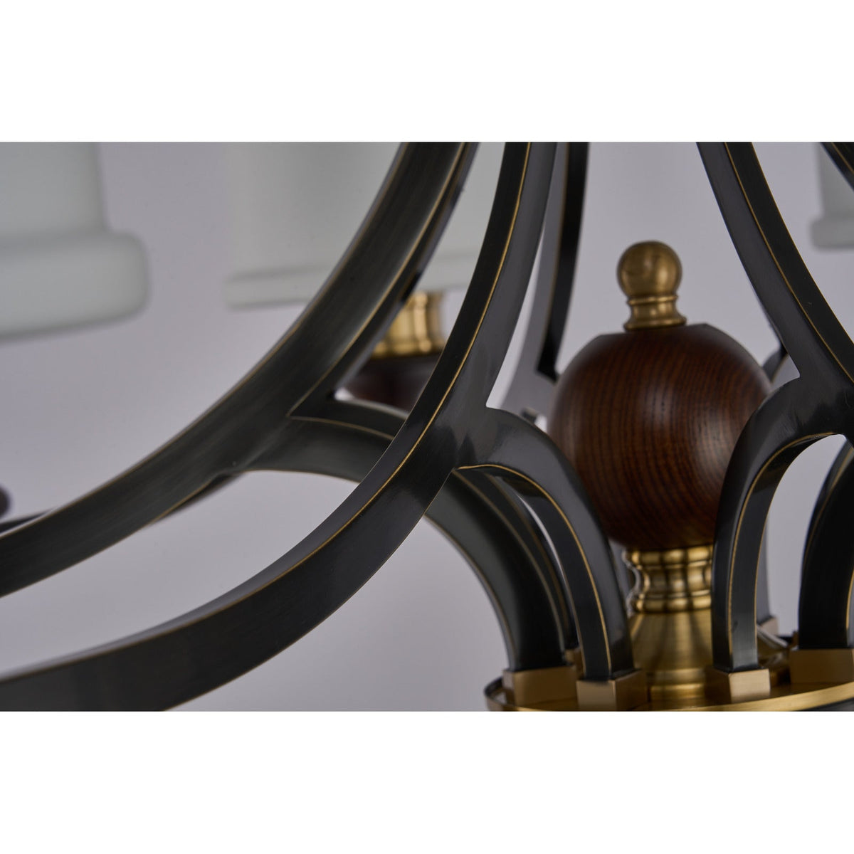 
Montclair Opal Glass, Blackened Brass and Dark Ash Wood Chandelier