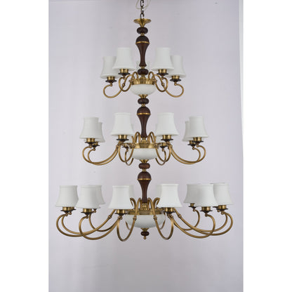 Supplier real photograph of the Glenhaven twenty-five-light three-tier chandelier complete unlit front view