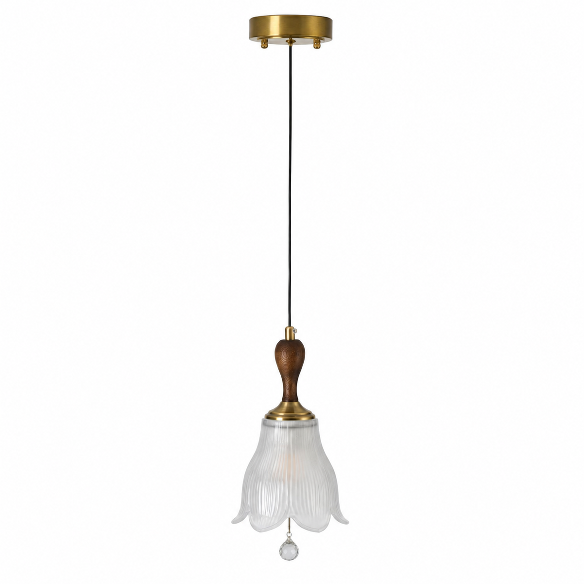 
Bellarune Ribbed Bell Glass and Walnut Pendant Light
