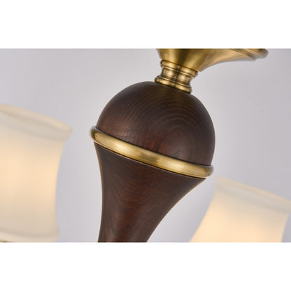 Glenhaven Opal Bowl, Antique Brass and Dark Ash Wood Chandelier